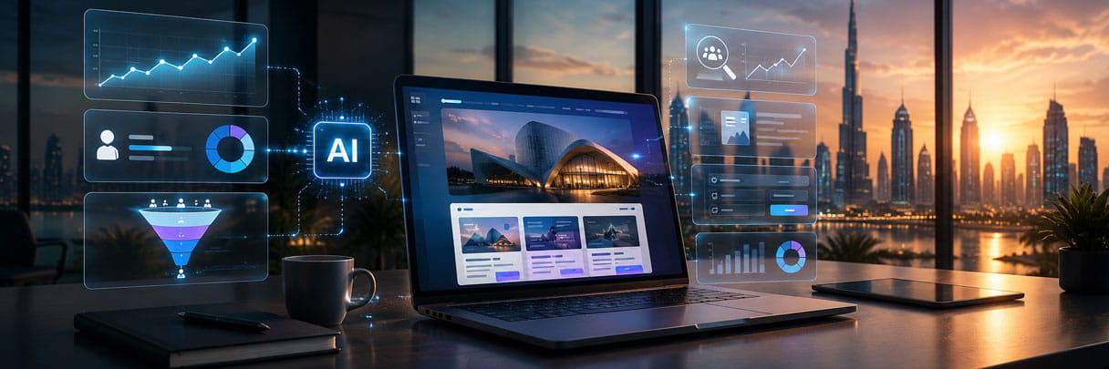 AI website growth dashboard with analytics, smart forms, and post-launch optimization.
